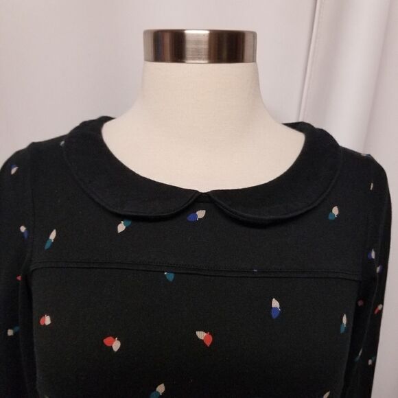 Boden Black Peter Pan Collar Leaf Print 3/4 Sleeve Shift Dress Size 2 Regular - Picture 4 of 12